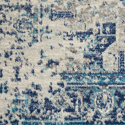 5' X 7' Ivory And Light Blue Floral Medallion Distressed Area Rug